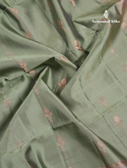 Beautiful Light Pista Green Pure Mix Kanjivaram Soft Silk Saree With Contrast Light Brown Fancy Border