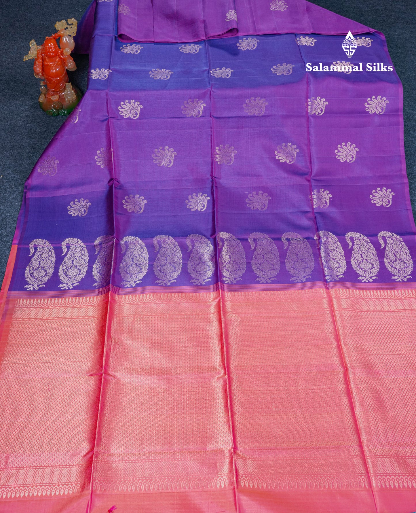 Beautiful Violet Pure Kanjivaram Soft Silk Saree Without Border