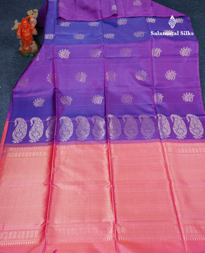 Beautiful Violet Pure Kanjivaram Soft Silk Saree Without Border