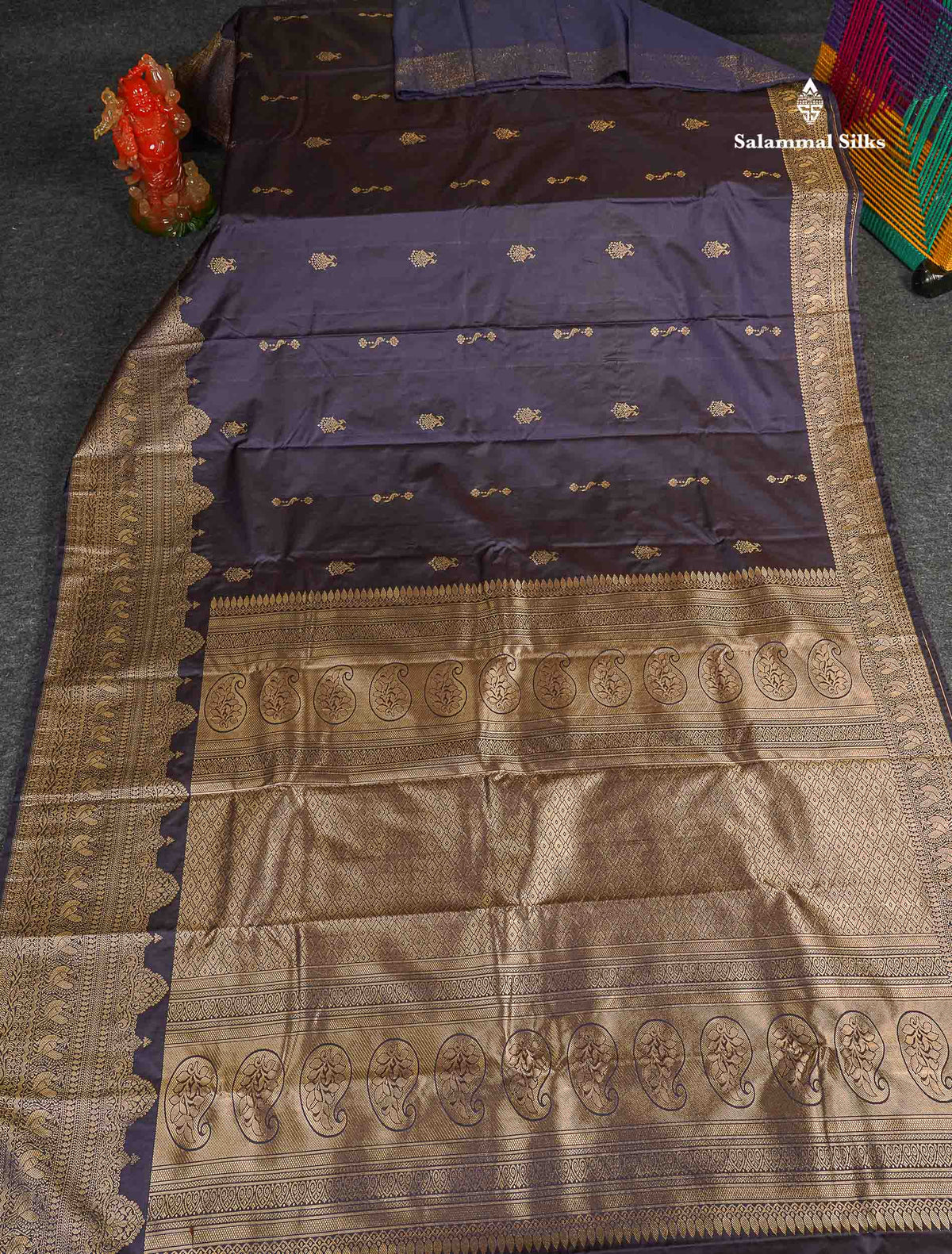 Semi Silk Saree - Dual Tone Navy Blue Colour Body Zari Butta With Traditional Turning Border