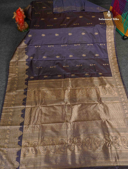 Semi Silk Saree - Dual Tone Navy Blue Colour Body Zari Butta With Traditional Turning Border