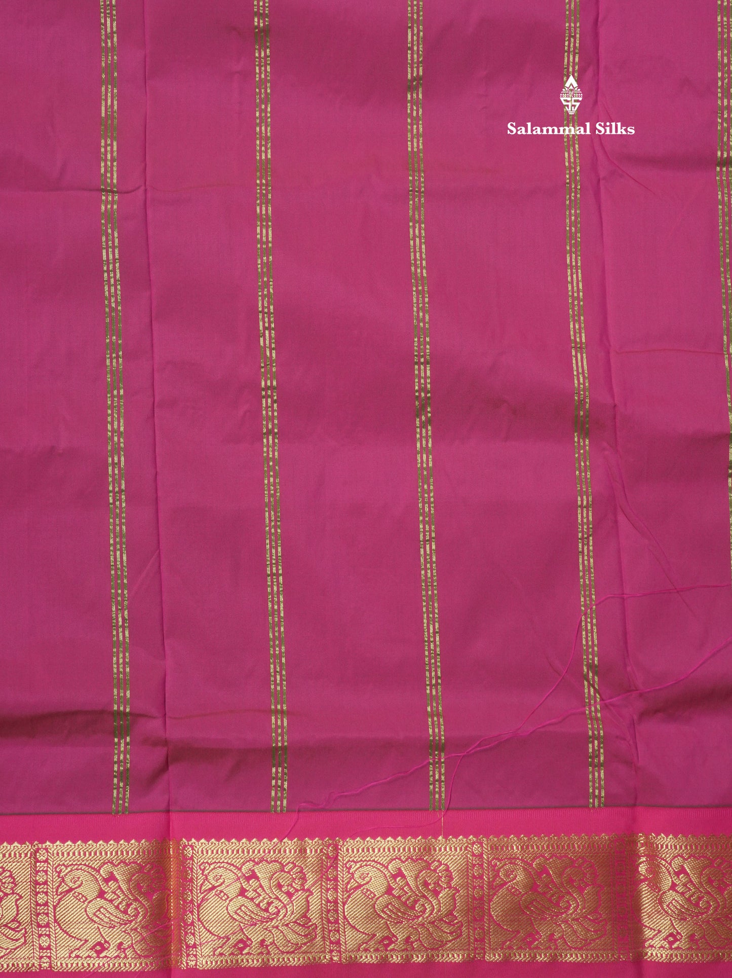 9.5 Yards Semi Silk Saree Bottle Green with Contrast Pink Border