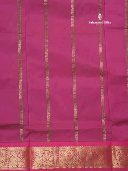 9.5 Yards Semi Silk Saree Bottle Green with Contrast Pink Border