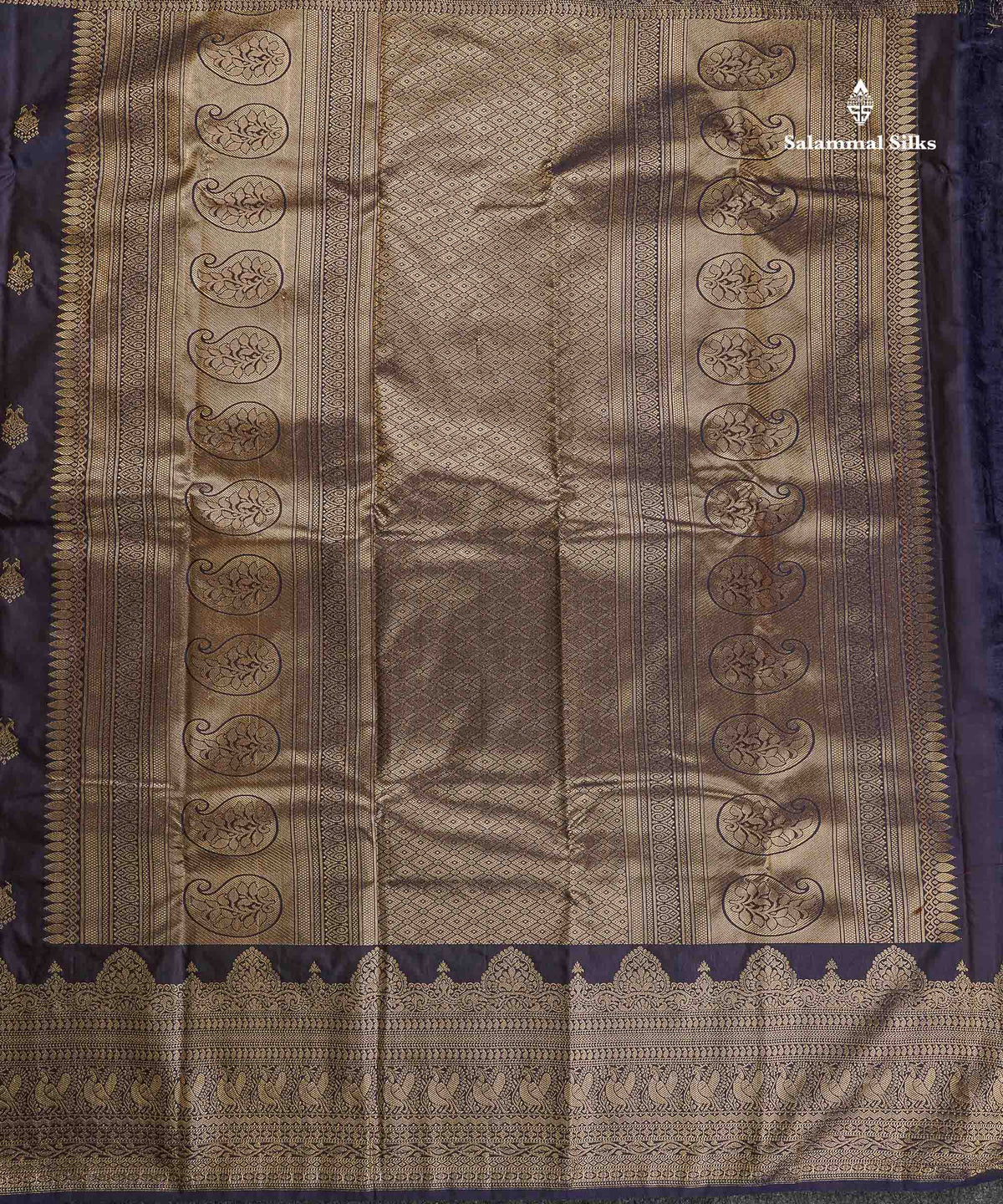 Semi Silk Saree - Dual Tone Navy Blue Colour Body Zari Butta With Traditional Turning Border