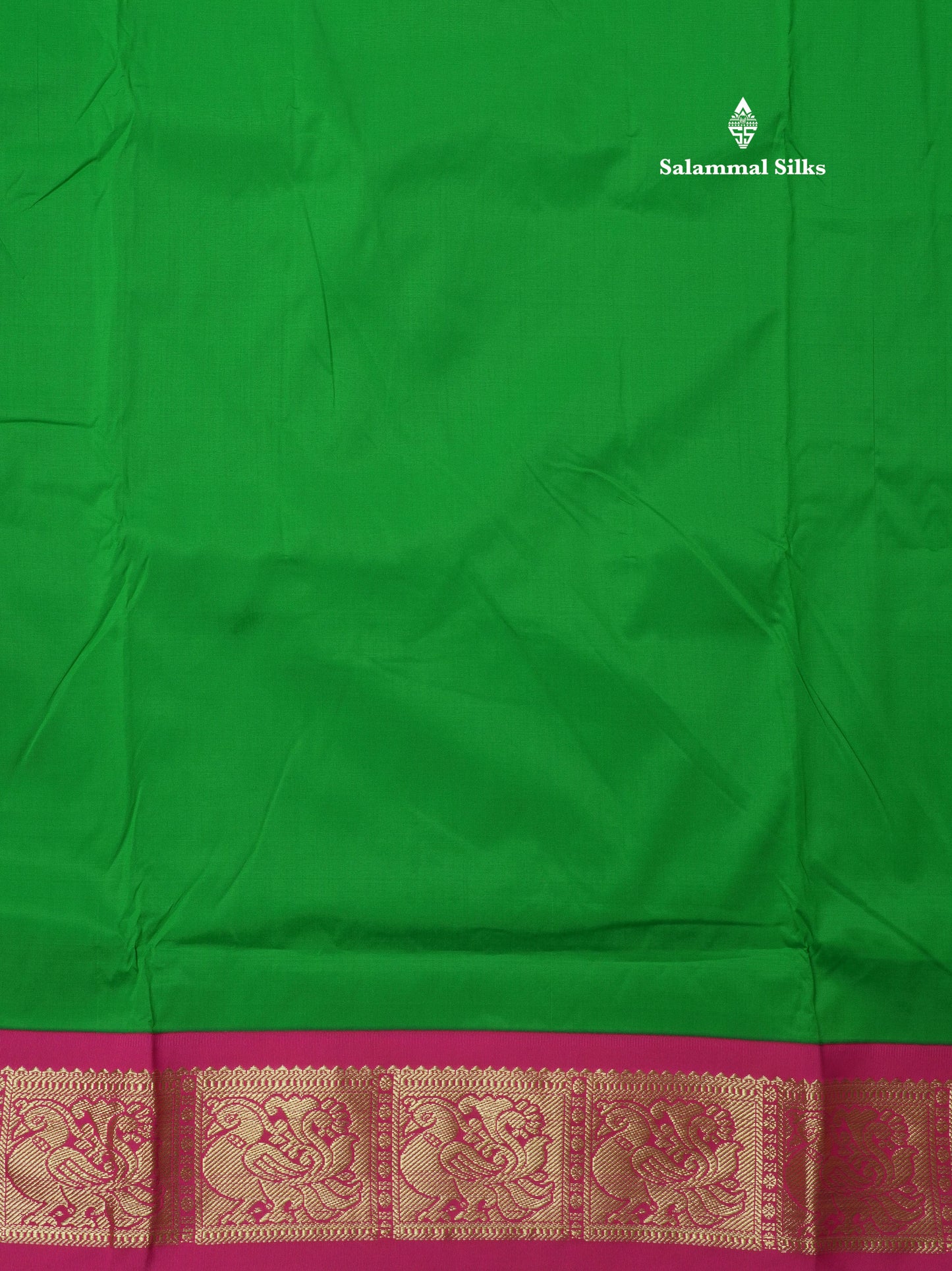 9.5 Yards Semi Silk Saree Bottle Green with Contrast Pink Border