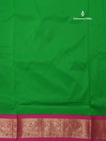 9.5 Yards Semi Silk Saree Bottle Green with Contrast Pink Border