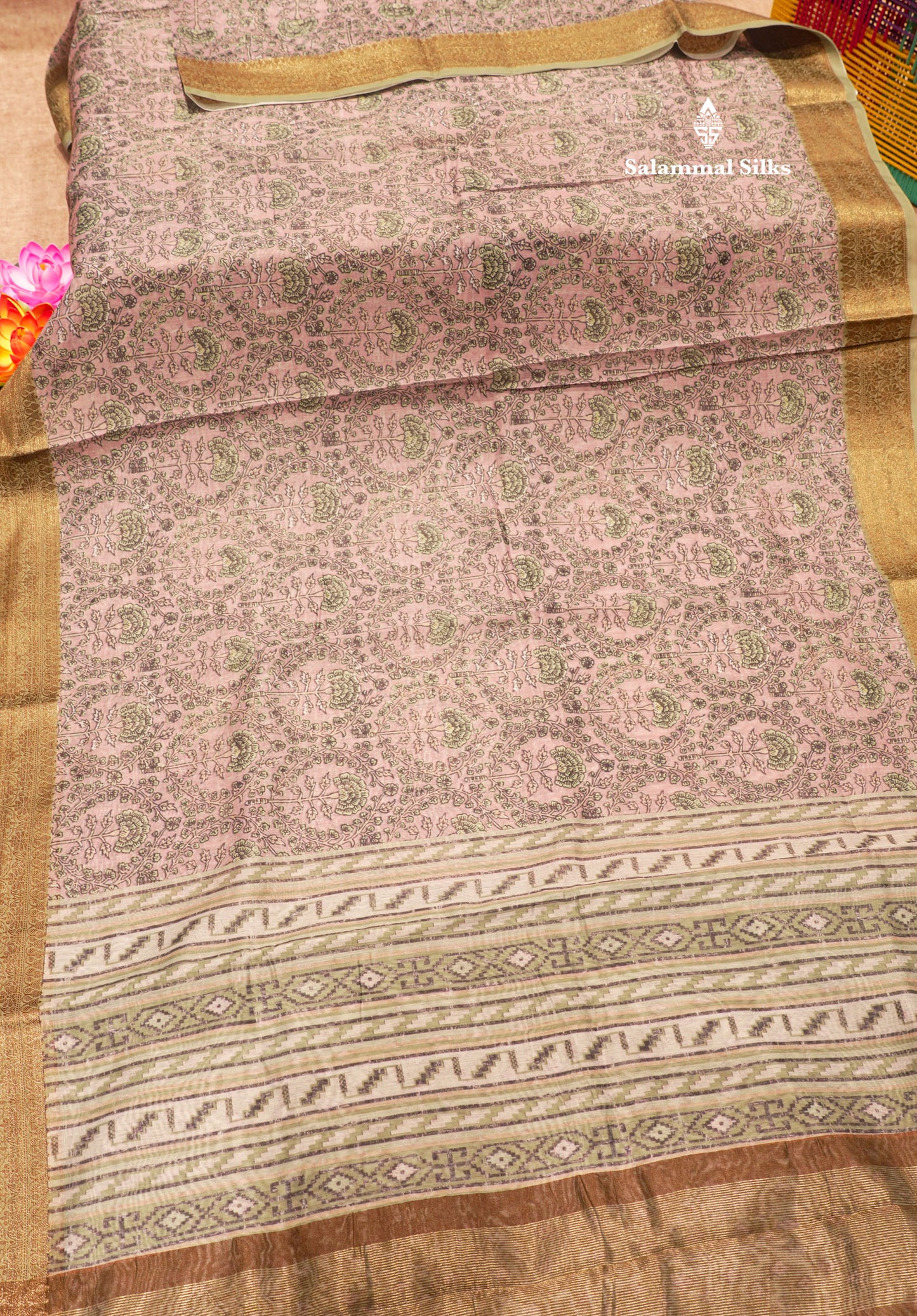Light Maroon Colour Chanderi Mixed Cotton Saree With Contrast Elaichi Green Border