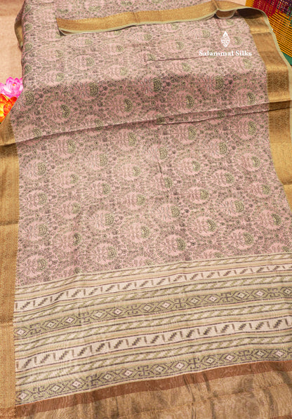 Light Maroon Colour Chanderi Mixed Cotton Saree With Contrast Elaichi Green Border