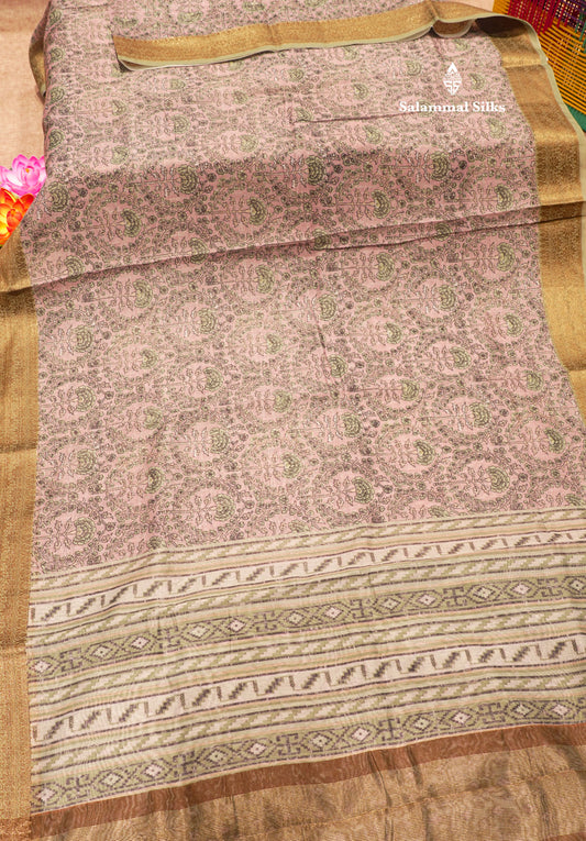 Light Maroon Colour Chanderi Mixed Cotton Saree With Contrast Elaichi Green Border