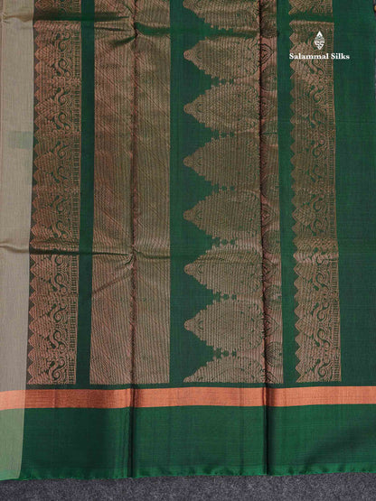 SICO Cotton Saree - Cream Sandal Colour Body With Copper Zari Butta & Bottle Green Blouse