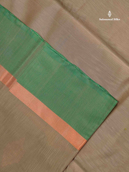 SICO Cotton Saree - Cream Sandal Colour Body With Copper Zari Butta & Bottle Green Blouse