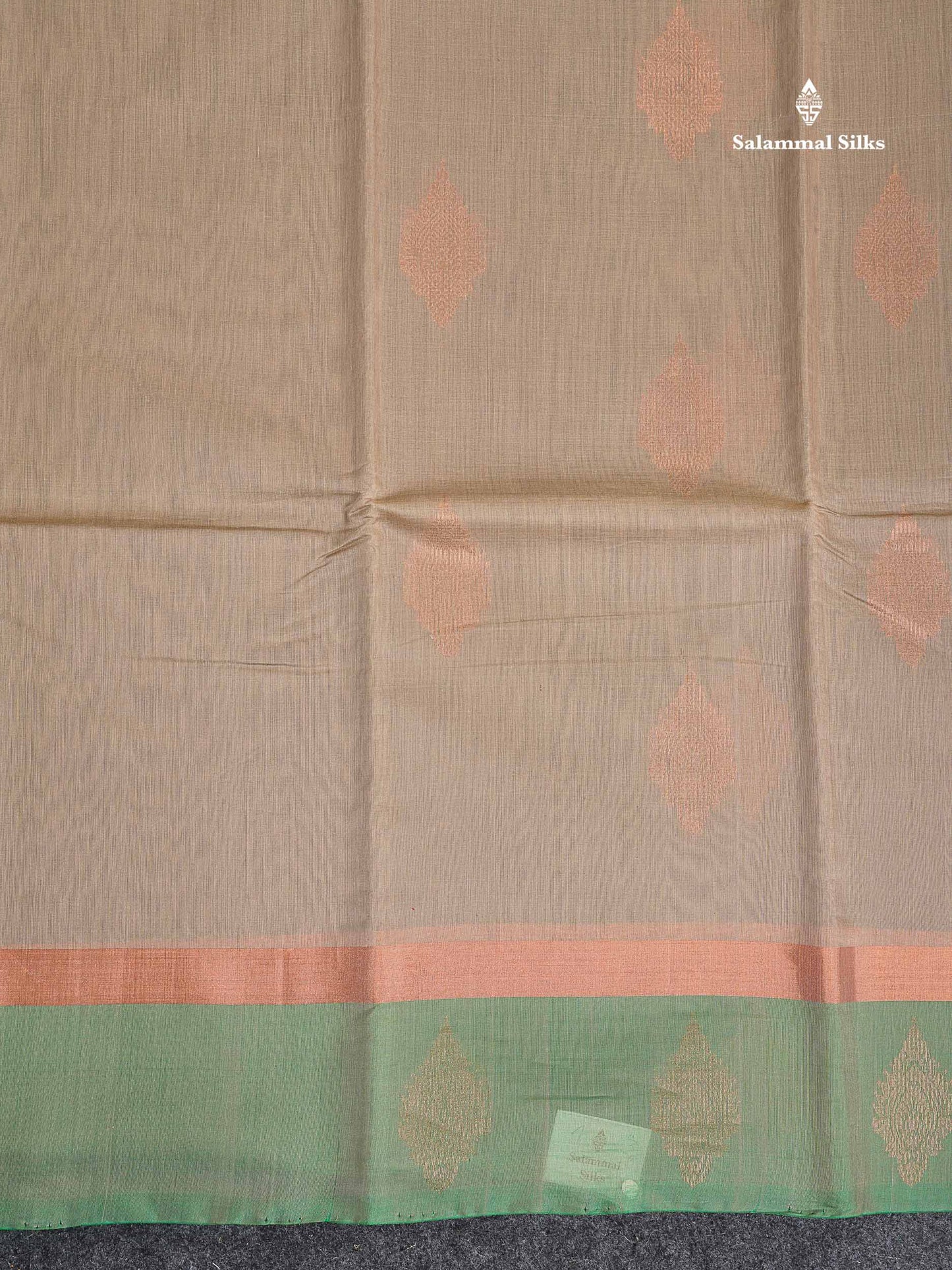 SICO Cotton Saree - Cream Sandal Colour Body With Copper Zari Butta & Bottle Green Blouse