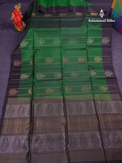Beautiful Bottle Green PureMix Kanjivaram Soft Silk Saree With Contrast Black Fancy Border