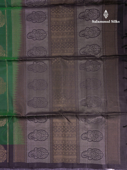 Beautiful Bottle Green PureMix Kanjivaram Soft Silk Saree With Contrast Black Fancy Border