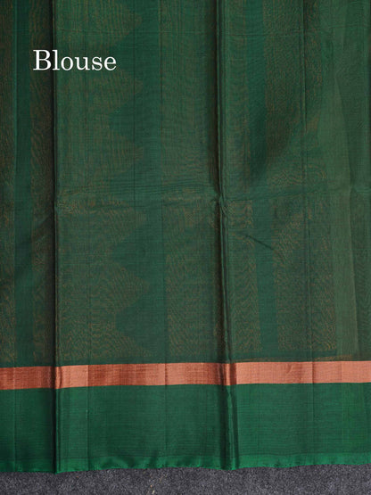 SICO Cotton Saree - Cream Sandal Colour Body With Copper Zari Butta & Bottle Green Blouse
