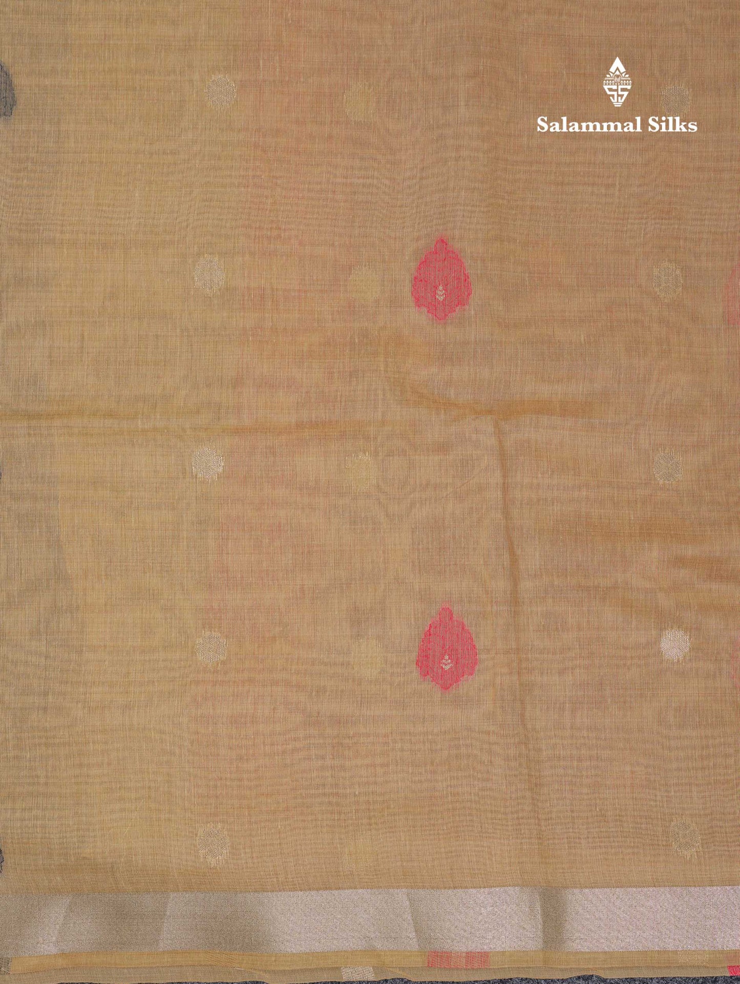 Beautiful Sapphire Green Menakari Work Butta Muga Cotton Saree With Contrast Navy Blue Blouse