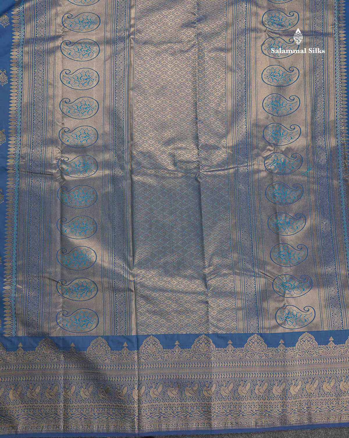 Semi Silk Saree - Dual Tone Navy Blue Colour Body Zari Butta With Traditional Turning Border