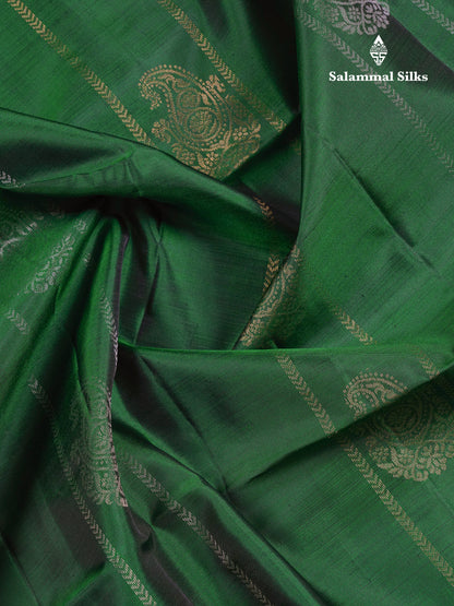 Beautiful Bottle Green PureMix Kanjivaram Soft Silk Saree With Contrast Black Fancy Border
