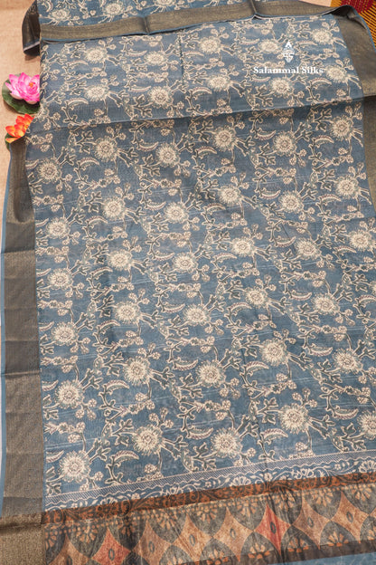Olive Mustard Yellow Colour Chanderi Mixed Cotton Saree With Blouse