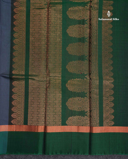 SICO Cotton Saree - Dark Navy Blue Colour Body With Copper Zari Butta & Bottle Green Plain Border