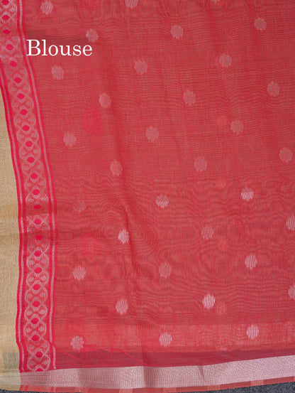 Beautiful Sapphire Green Menakari Work Butta Muga Cotton Saree With Contrast Navy Blue Blouse