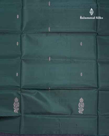 Bottle Green Thread work Buttas Banana Pinth Saree (Vaazhainaar Pattu) With Contrast Baby Pink Blouse