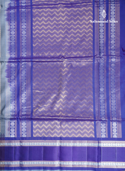 Grey Pure Kanjivaram Soft Silk Saree With Beautiful Violet Traditional Double Border