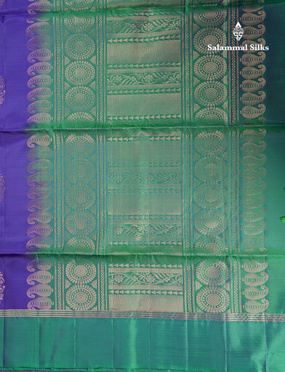 Beautiful Navy Blue Pure Mix Kanjivaram Soft Silk Saree With Contrast Dual Tone Peacock Green Fancy Border