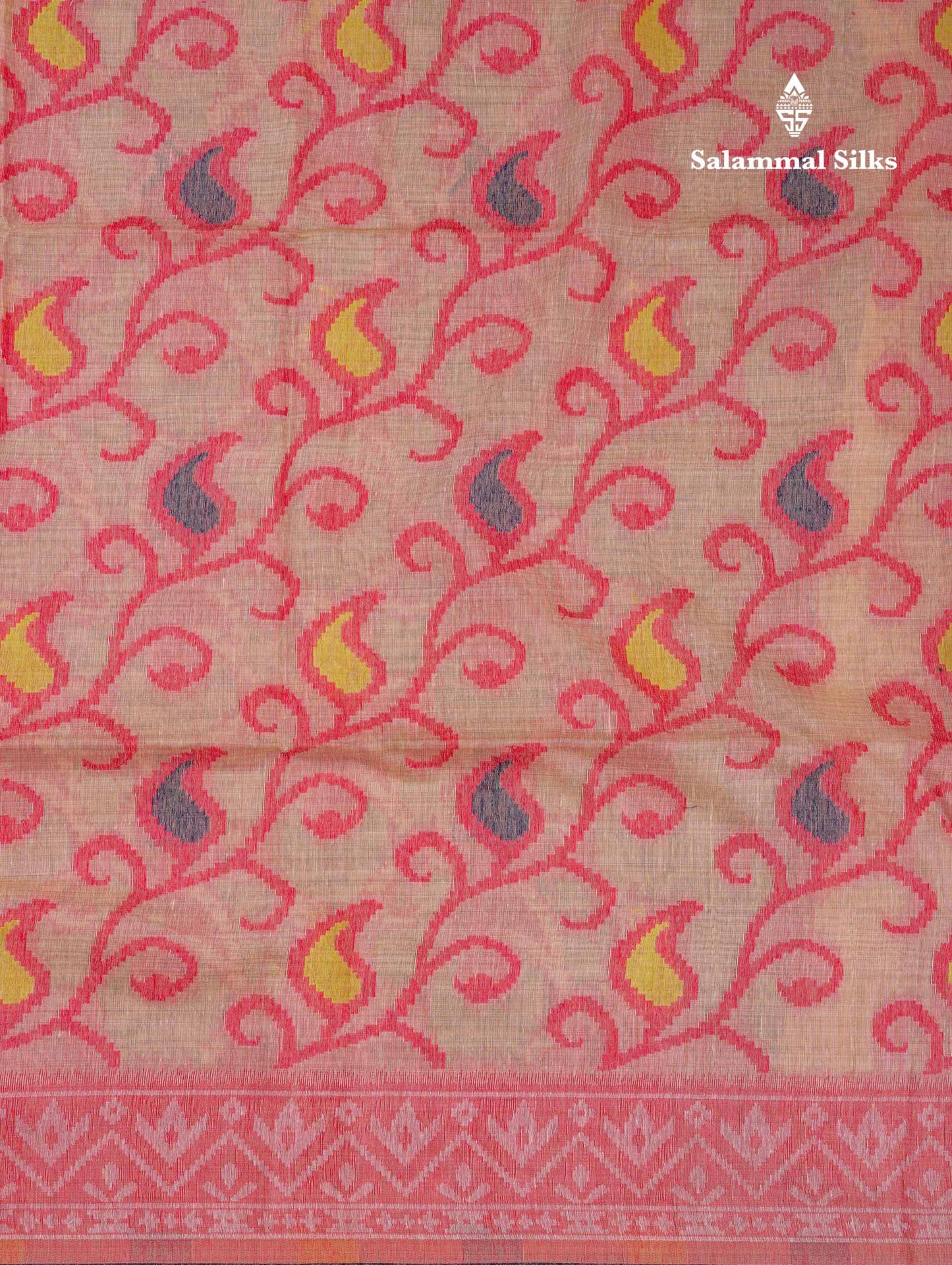 Beautiful Light Peach Menakari Work Thread Work Muga Cotton Saree With Blouse