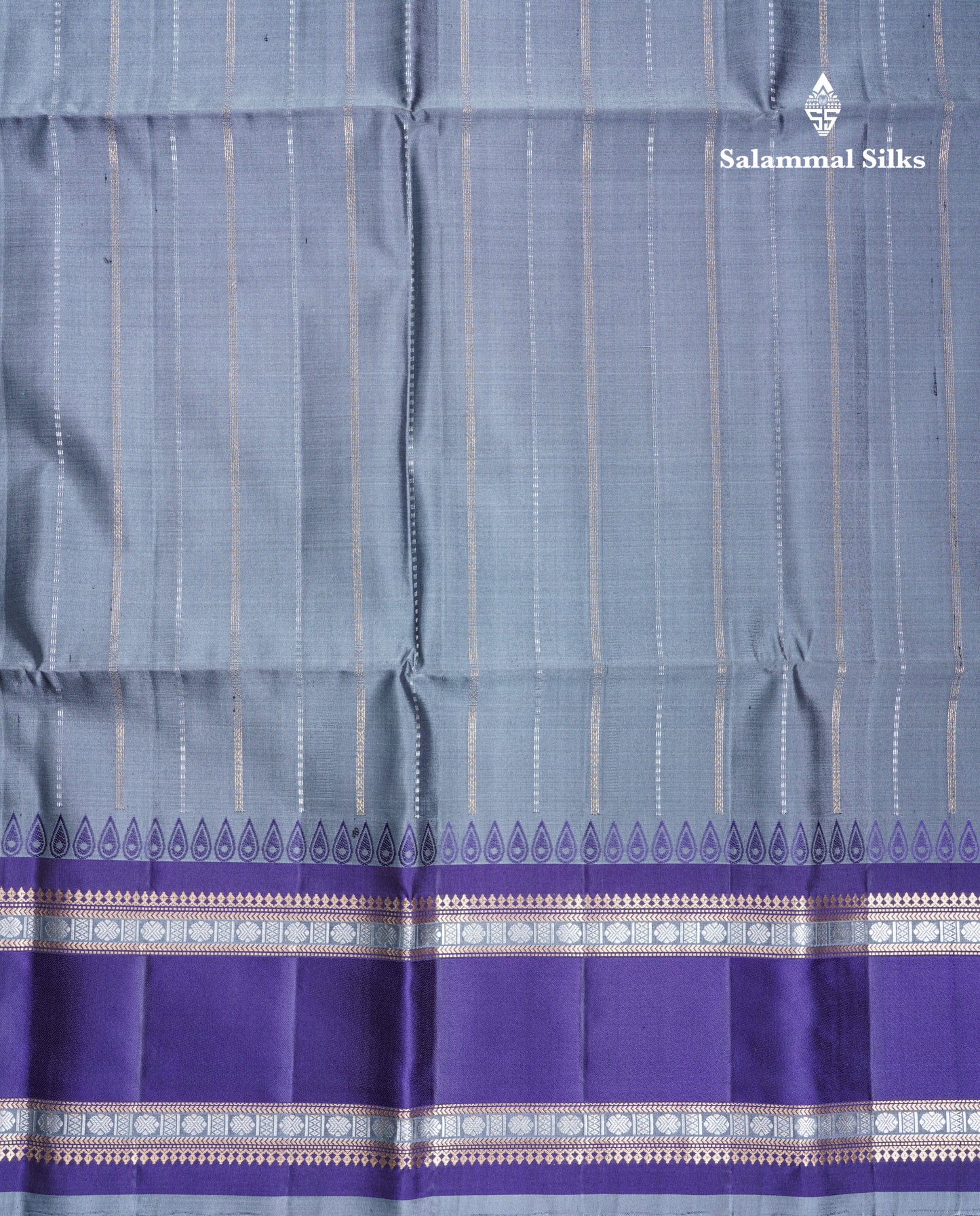 Grey Pure Kanjivaram Soft Silk Saree With Beautiful Violet Traditional Double Border
