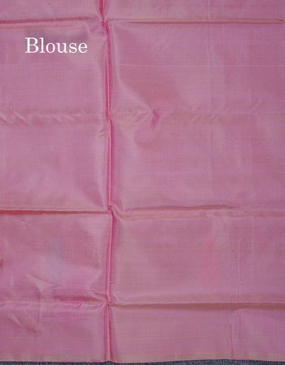 Bottle Green Thread work Buttas Banana Pinth Saree (Vaazhainaar Pattu) With Contrast Baby Pink Blouse
