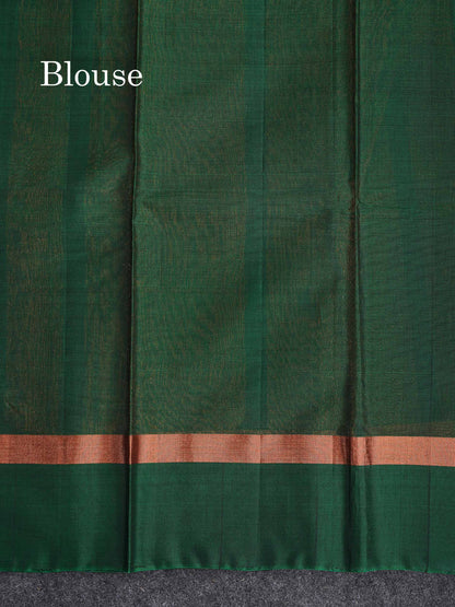 SICO Cotton Saree - Dark Navy Blue Colour Body With Copper Zari Butta & Bottle Green Plain Border