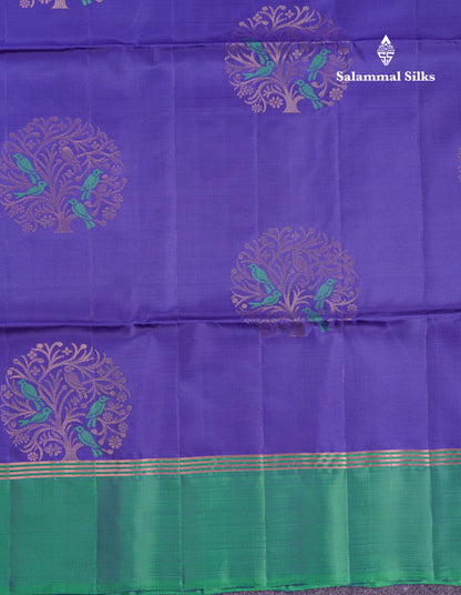 Beautiful Navy Blue Pure Mix Kanjivaram Soft Silk Saree With Contrast Dual Tone Peacock Green Fancy Border