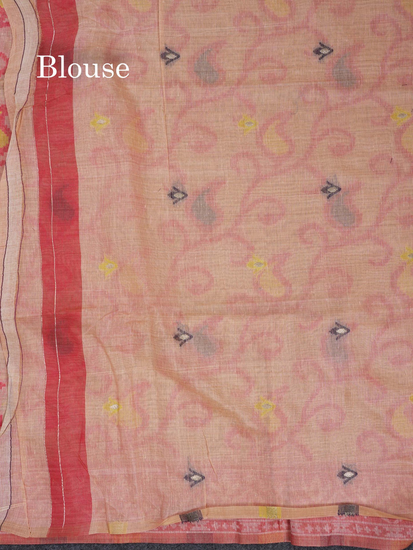 Beautiful Light Peach Menakari Work Thread Work Muga Cotton Saree With Blouse