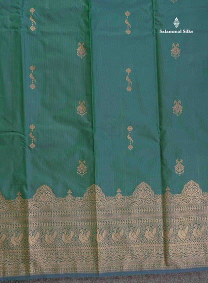 Semi Silk Saree - Dual Tone Navy Blue Colour Body Zari Butta With Traditional Turning Border