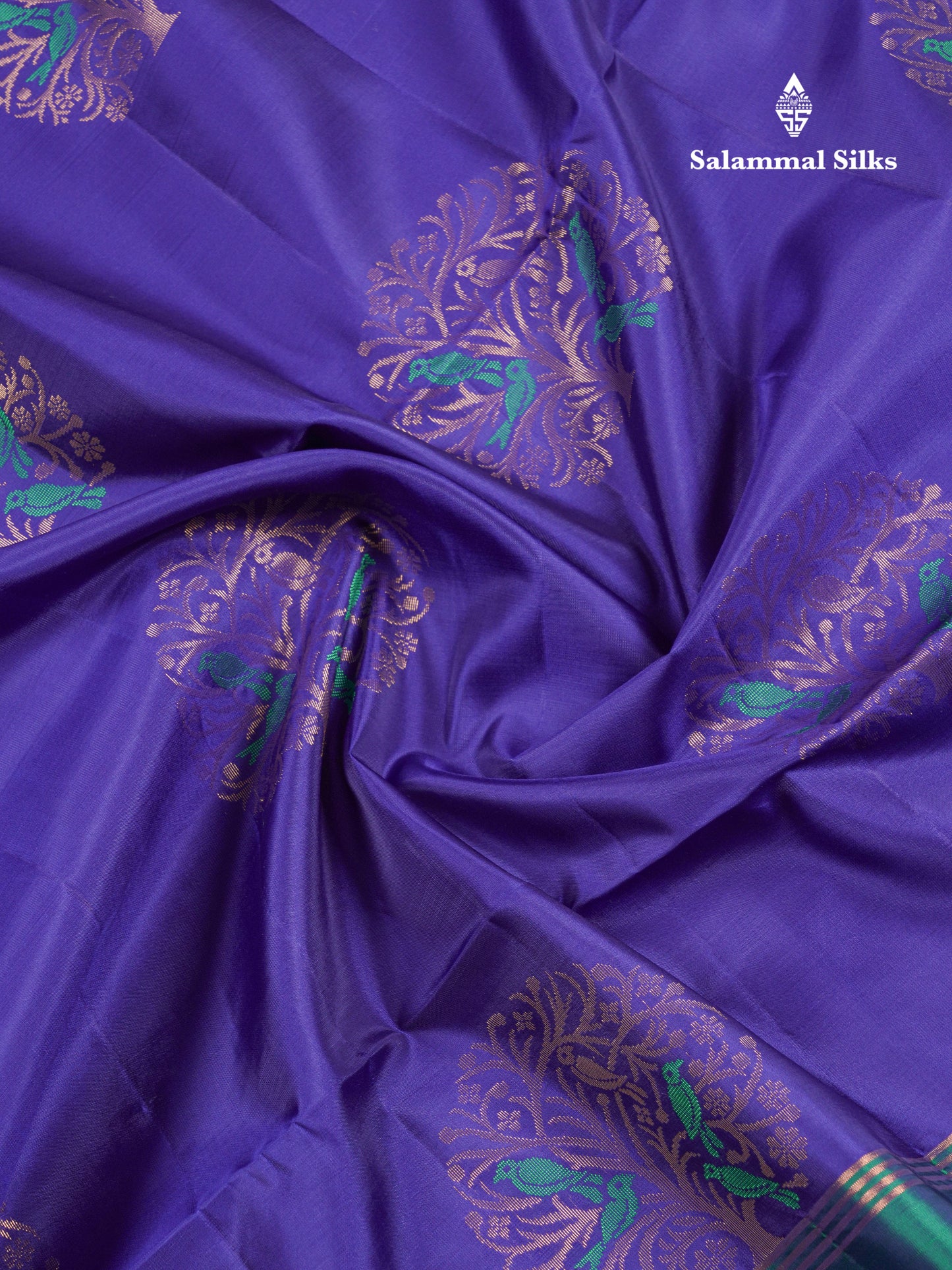 Beautiful Navy Blue Pure Mix Kanjivaram Soft Silk Saree With Contrast Dual Tone Peacock Green Fancy Border
