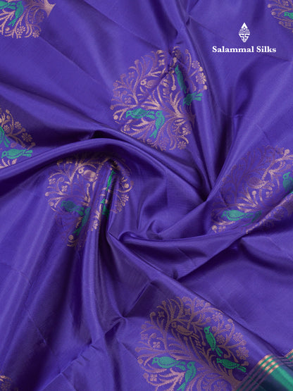 Beautiful Navy Blue Pure Mix Kanjivaram Soft Silk Saree With Contrast Dual Tone Peacock Green Fancy Border