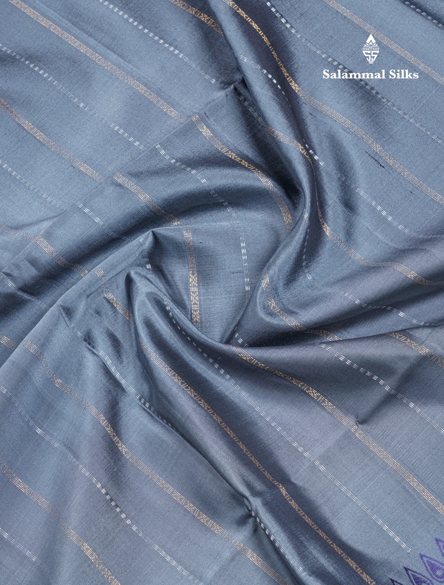 Grey Pure Kanjivaram Soft Silk Saree With Beautiful Violet Traditional Double Border