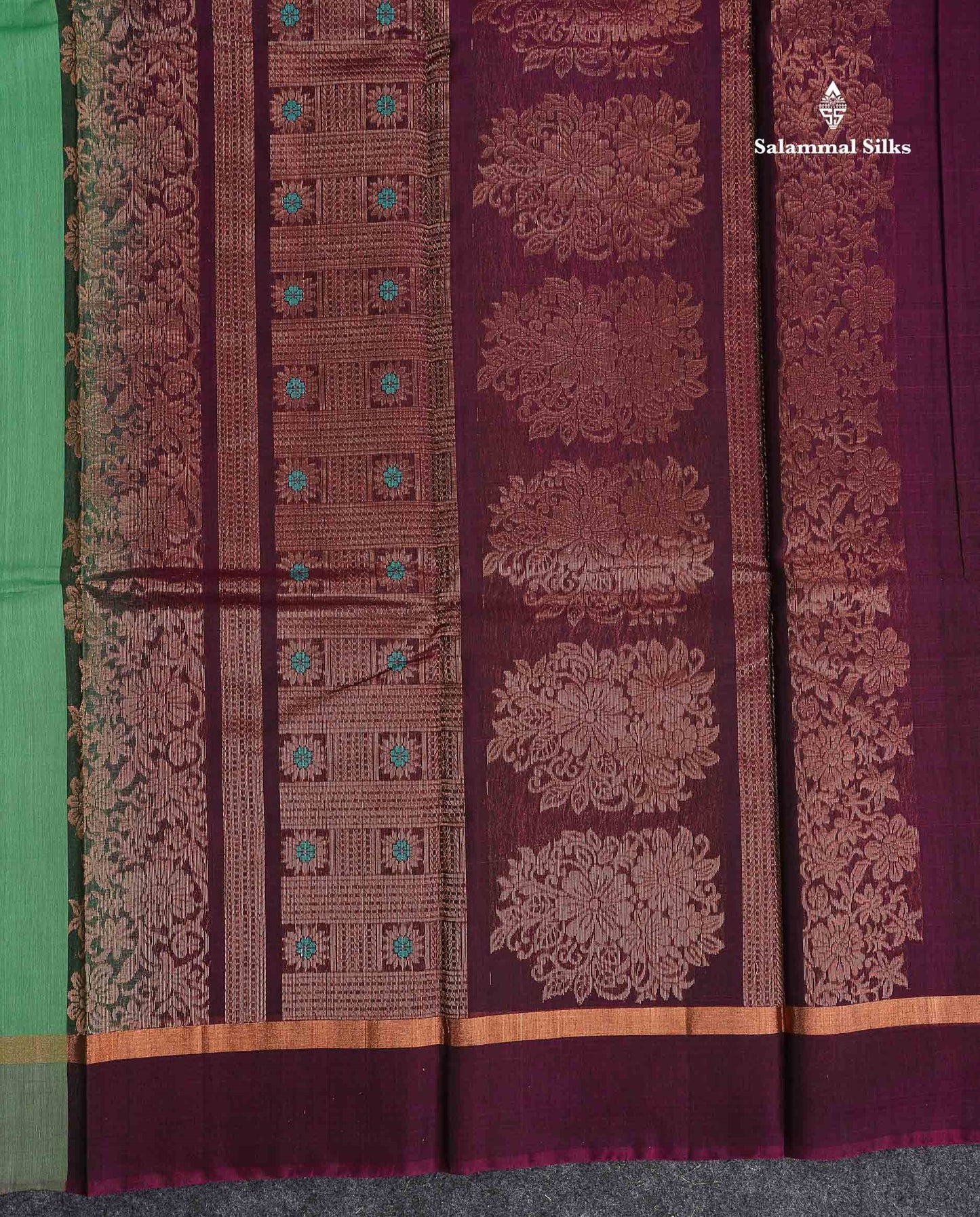 SICO Cotton Saree - Light Green Colour Body Menakari Work With Dark Magenta Blouse