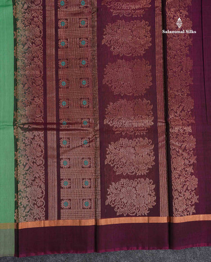 SICO Cotton Saree - Light Green Colour Body Menakari Work With Dark Magenta Blouse