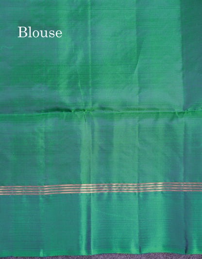 Beautiful Navy Blue Pure Mix Kanjivaram Soft Silk Saree With Contrast Dual Tone Peacock Green Fancy Border