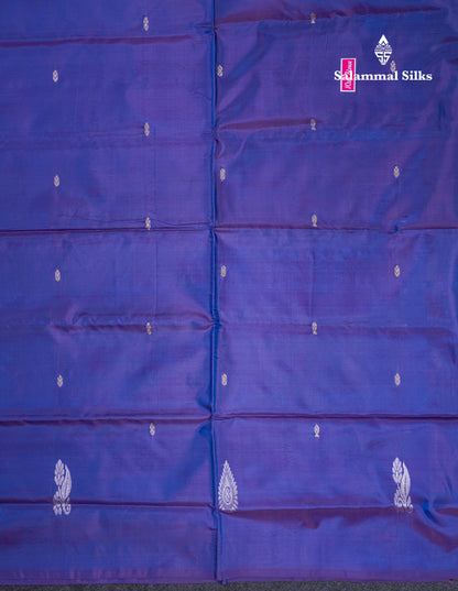 Light Pista Green Thread work Buttas Banana Pinth Saree (Vaazhainaar Pattu) With Contrast Violet Blouse