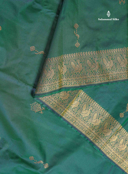 Semi Silk Saree - Dual Tone Navy Blue Colour Body Zari Butta With Traditional Turning Border