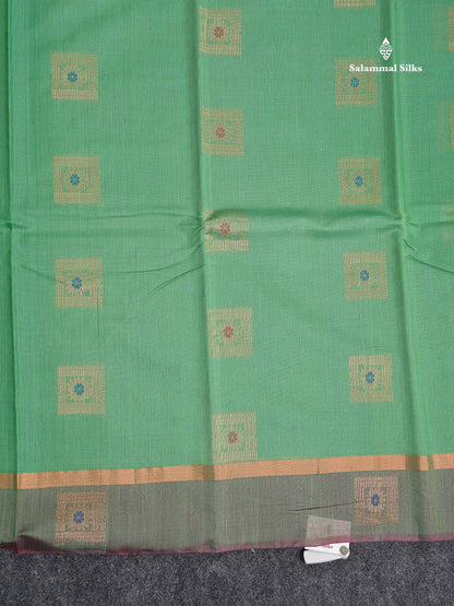 SICO Cotton Saree - Light Green Colour Body Menakari Work With Dark Magenta Blouse