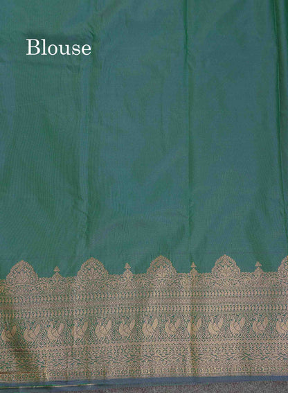 Semi Silk Saree - Dual Tone Navy Blue Colour Body Zari Butta With Traditional Turning Border