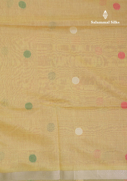 Beautiful Light Yellow Menakari Work Thread Work Butta Muga Cotton Saree With Contrast Red Blouse