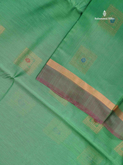 SICO Cotton Saree - Light Green Colour Body Menakari Work With Dark Magenta Blouse