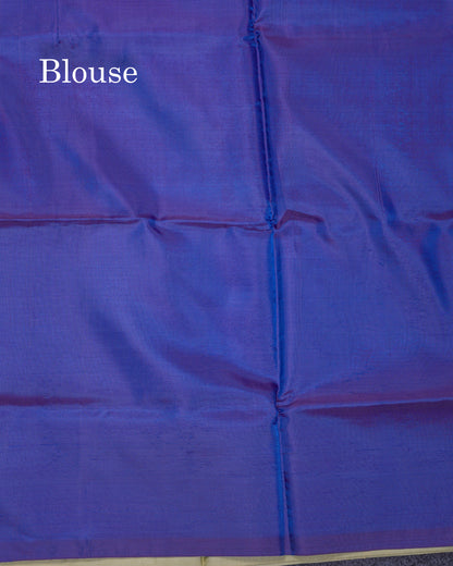 Light Pista Green Thread work Buttas Banana Pinth Saree (Vaazhainaar Pattu) With Contrast Violet Blouse