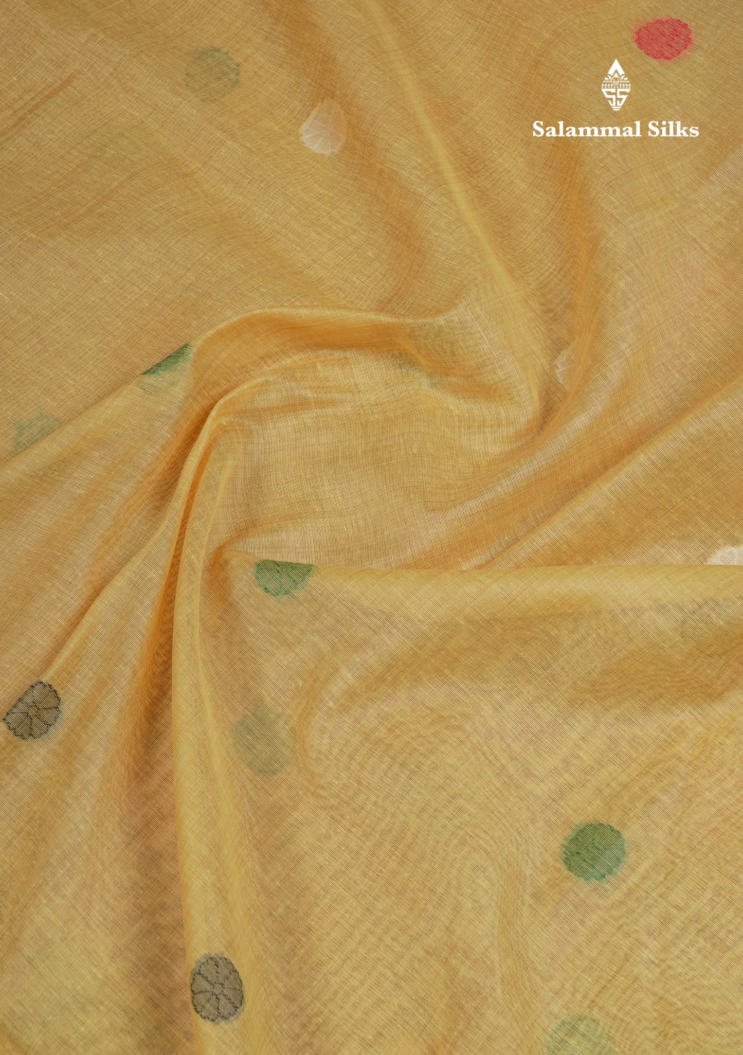 Beautiful Light Yellow Menakari Work Thread Work Butta Muga Cotton Saree With Contrast Red Blouse