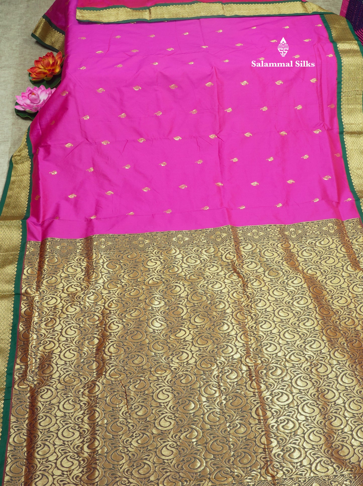 9.5 Yards Semi Silk Saree Vadamalli with Contrast Bottle Green Border